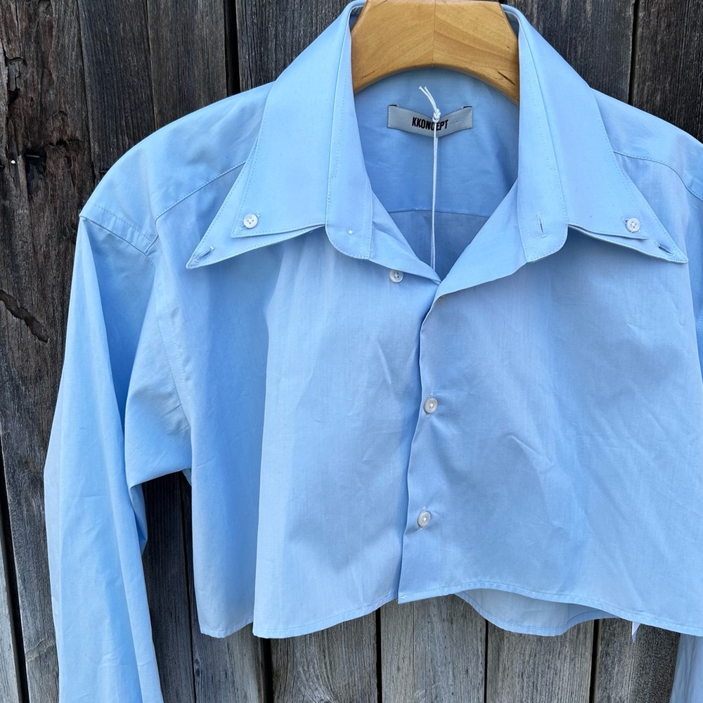 NWT Kkoncept Blue Bubble Crop Shirt Cotton L - Picture 3 of 16